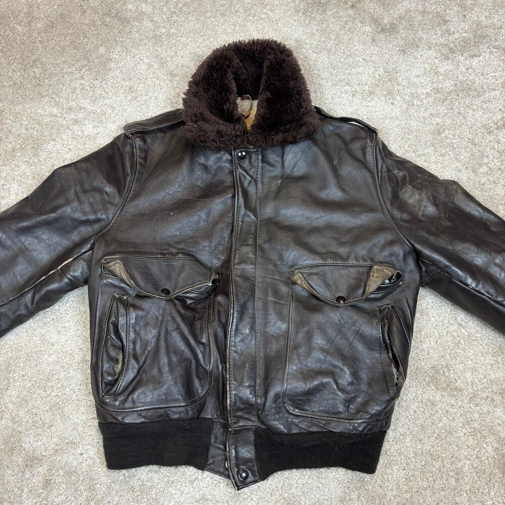 Vintage 60s Schott Bros IS 674 MS A2 Flight Leather Bomber Jacket Men's 42 - Picture 2 of 13